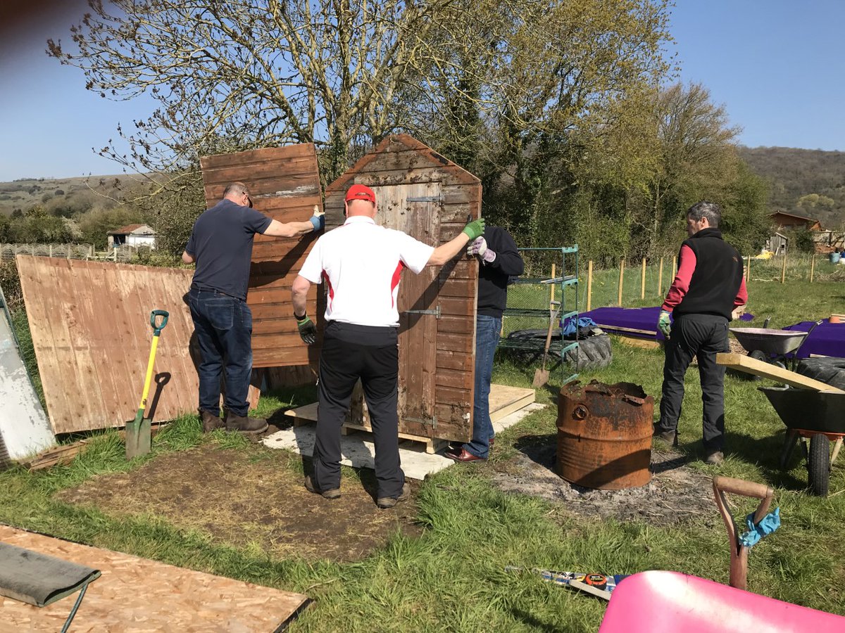 RotaryMendip's tweet photo. As part of the ongoing commitment, Club members helped to erect a shed, greenhouse and potting table for the Space Charity at their allotment in Cheddar. Space supports local young people 4-18 years who are suffering mental health issues. @RotaryGBI https://t.co/SF48OTfKid