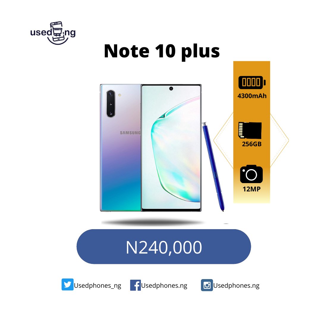 Usedphones_ng's tweet photo. Samsung Note 10 Plus (256GB)

PRICE - 240,000

Color: Black

Delivery 🚚 option available nationwide. 

Call 09033073078, 07086007974. Send a DM to place an order. 

#usedphones #usedphone #gadgets #gadget #ukused #nigeria #samsung #note10 https://t.co/Ce3vjVOJBJ