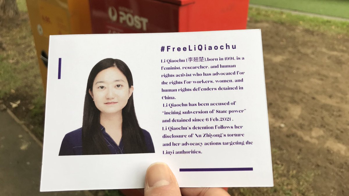 It’s #FridaysForFreedom so I sent a postcard to #LiQiaochu to express my support and solidarity

She was imprisoned by the #CCP for supporting #WorkersRights, #WomensRights, and #HumanRights

Let’s help raise awareness by tweeting #FreeLiQiaochu and by following @FreeLiQiaoChu 🙏🏻