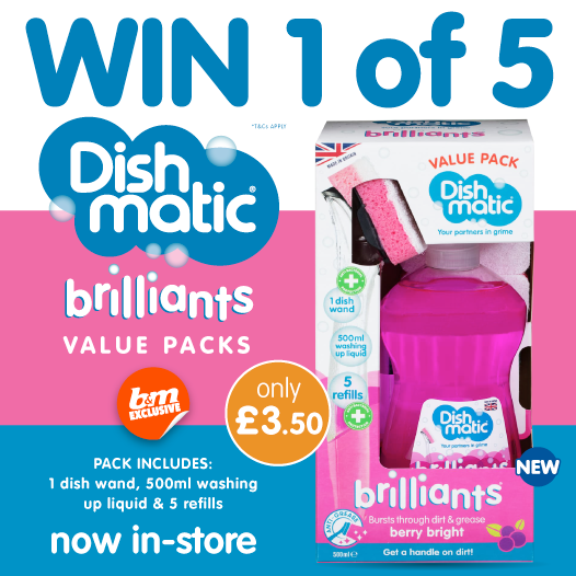 💦 #COMPETITION TIME - ENDS SOON 💦 We've teamed up with @Dishmatic to launch their EXCLUSIVE Brilliants value packs - only in B&M! There's FIVE chances to #WIN a pack - to enter, simply FLW/RT & COMMENT WHO does the washing up in your home! Competition ends 9am 26/4/21