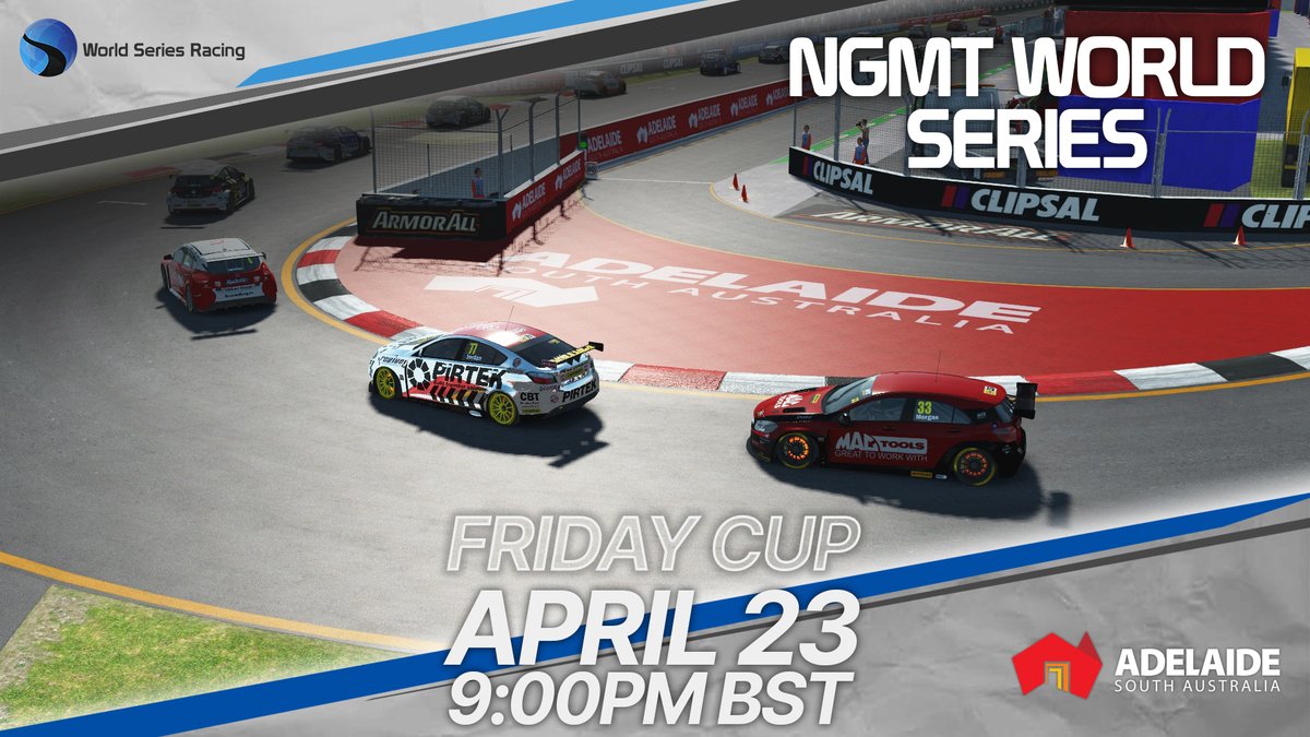 WSRracing's tweet photo. Tonight we're down under as the NGMT (BTCC) World Series pulls into Adelaide, Australia on @rFactor2. 
There are still slots on the grid for tonight, with no sign up needed. Just get in touch with us on Discord to find out more :) 

https://t.co/iqqb70tjJC https://t.co/QrzmgP5eg7