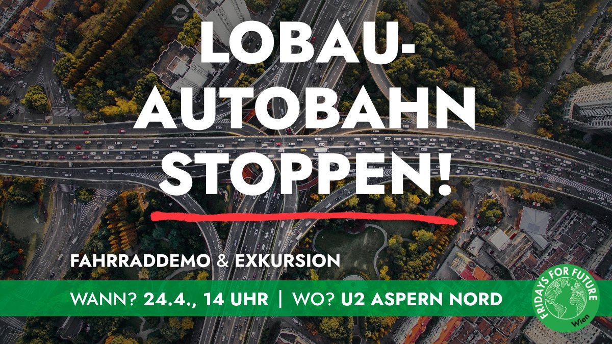 🚲Auf die Räder, fertig, los!😷
👉Morgen findet eine große gemeinsame Fahrrad-Demo statt, denn die Politik will die klimaschädlichen Großprojekte Stadtautobahn Aspern, S1 &amp; #Lobautunnel durchsetzen. Damit wird unsere Zukunft zubetoniert und die "Klimamusterstadt" Wien Geschichte.