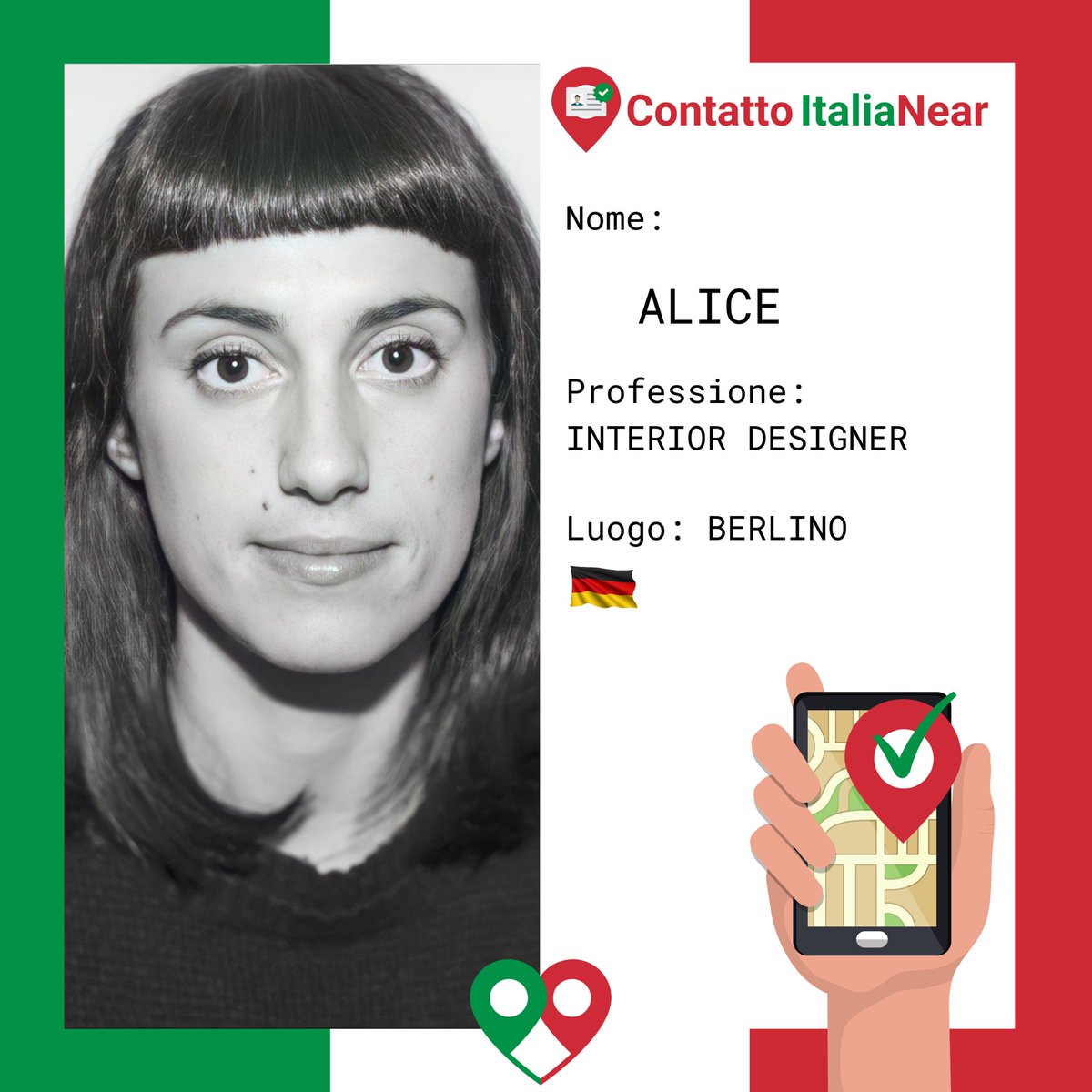 Oggi ci spostiamo in #Germania 📍🇩🇪 e vi presentiamo ALICE, #interiordesigner a #Berlino! 🛋📐Benevenuta tra i contatti #ItaliaNear! 

#italianiallestero #italianiaberlino #italianiingermania #italians