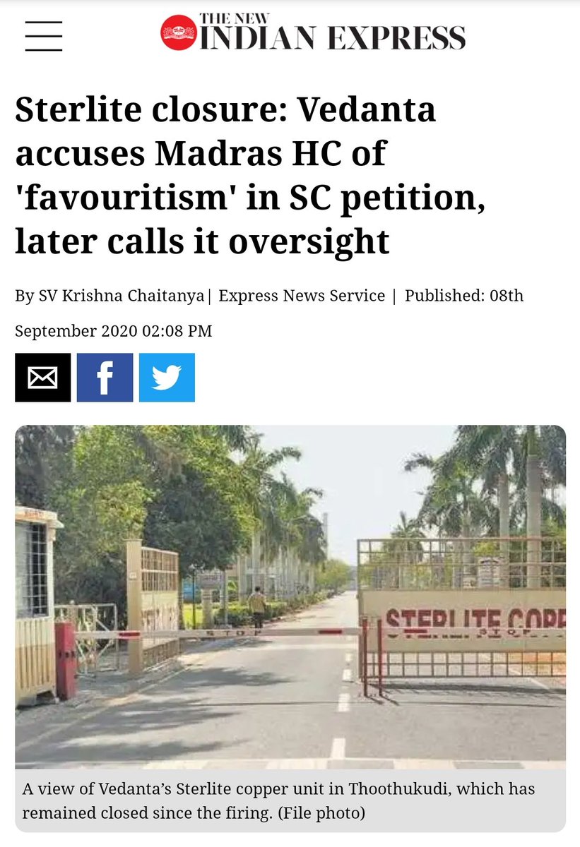 Closure of the plant following the protests resulted in drop of sulphur-oxide levels in the air and dramatic improvement in ambient air quality.Note that Vedanta is challenging Madras HC's decision to dismiss its plea to allow reopening by accusing it of favoritism. 4/n