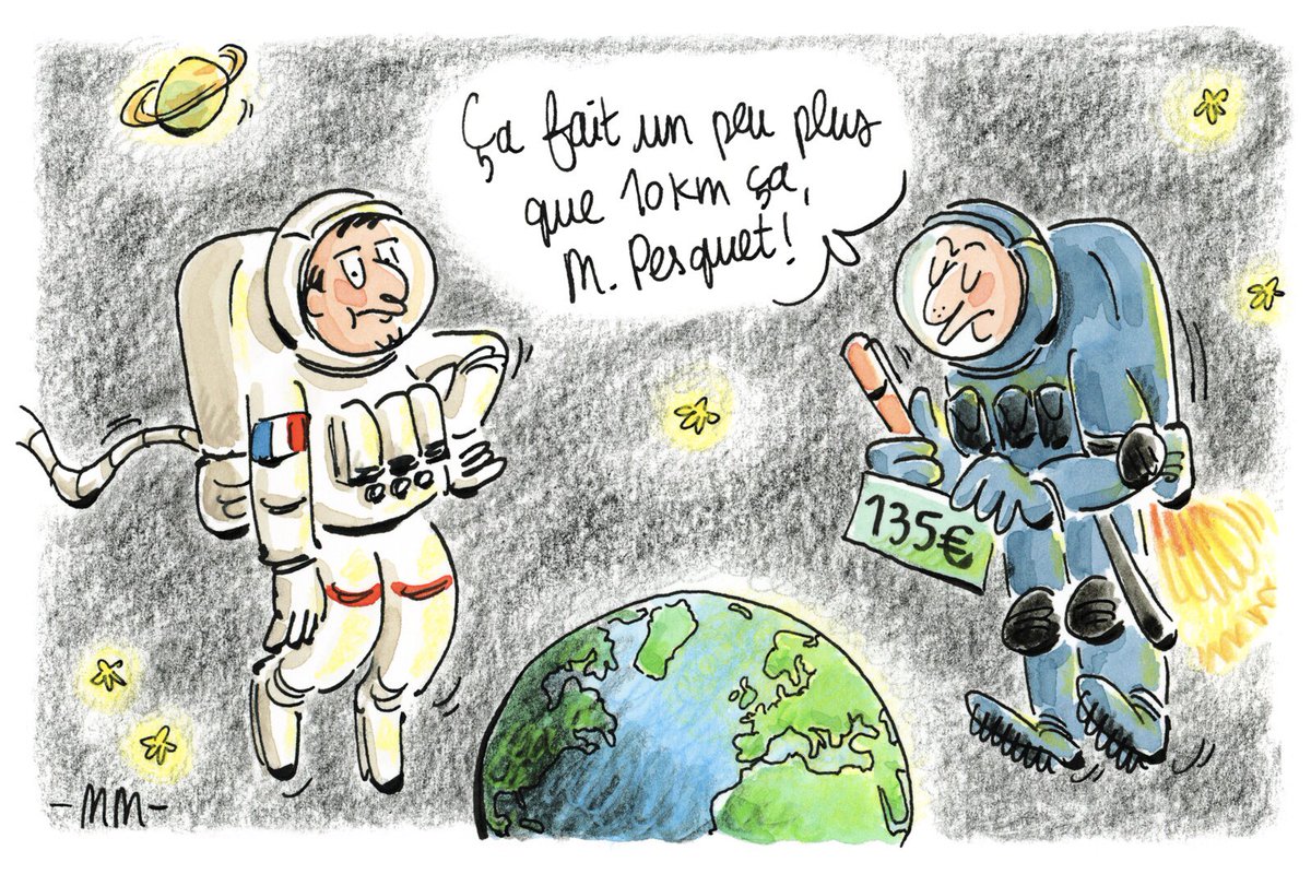 Thomas Pesquet s’apprête à décoller vers l’@ISS_Research ! #MissionAlpha #confinement3 #COVID19 #DessinDePresse 
@Thom_astro @NASA

🇬🇧”This is a bit further than 10km, Mr. Pesquet!”