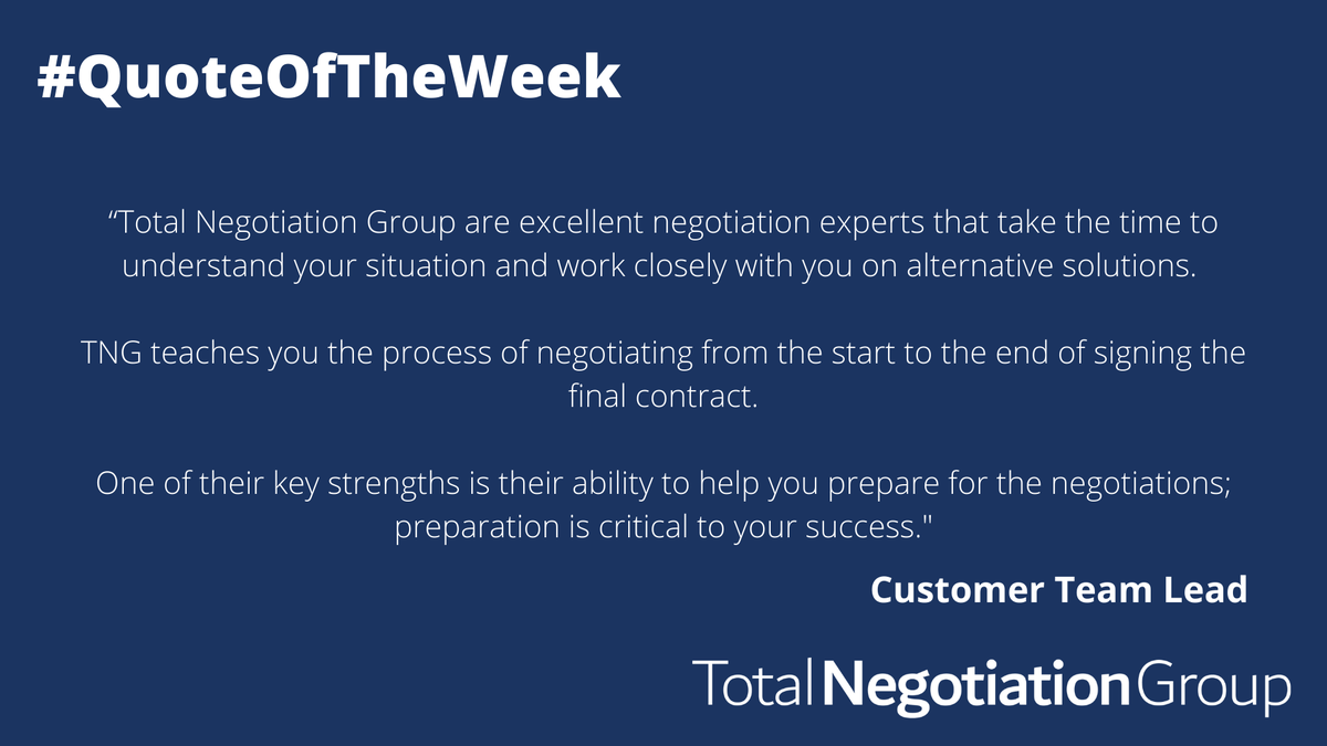 Tot_Negotiation's tweet photo. It’s always rewarding to hear great feedback from clients and to see the impact that our work has had. 

Below is a quote from one of our clients, who we supported through their negotiation preparation.

Email info@totalnegotiation.com to contact us for support! https://t.co/amv26HYWEK