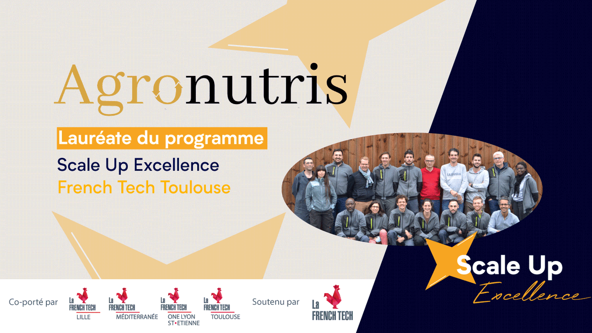 Agronutris est heureuse d'être parmi les lauréats du programme Scale Up Excellence de la <a href="/FrenchTech_Tlse/">La French Tech Toulouse</a> 🎉 

Ce programme vise à mettre en avant les startups les plus prometteuses et les futures licornes de France. Notre équipe est très fière de partager cette reconnaissance 🚀
