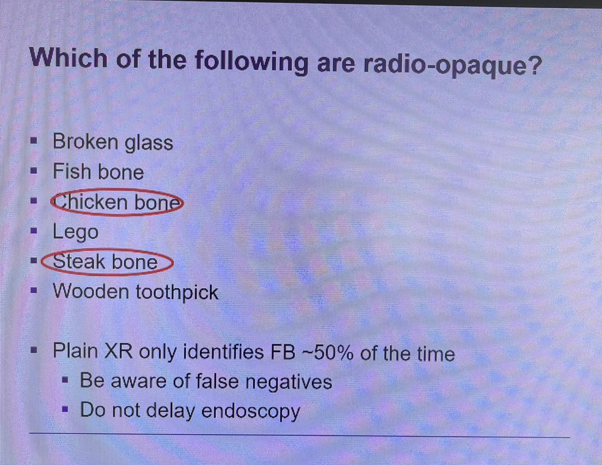 Foreign bodies ingested. When do you need to take them out? Mostly within 24 hours. As an emergency if it’s a food bolus with drooling, or a sharp object eg a toothpick. 

Don’t waste time doing X-rays!

#StGeorgesDay @StGeorgesTrust St George’s teaching day on St George’s Day