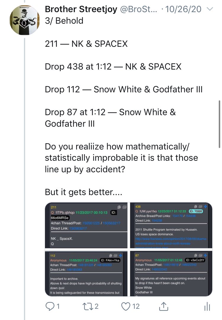 1/ Wow. Talk about hindsight!I did a thread building up to the election about how 112 and 211 kept popping upNaturally I took it to be a dateNow we know: LAW 0F VVAR11.2I now think I can make sense of somethingThere were repeated references to SPACEXInstead of Elon-