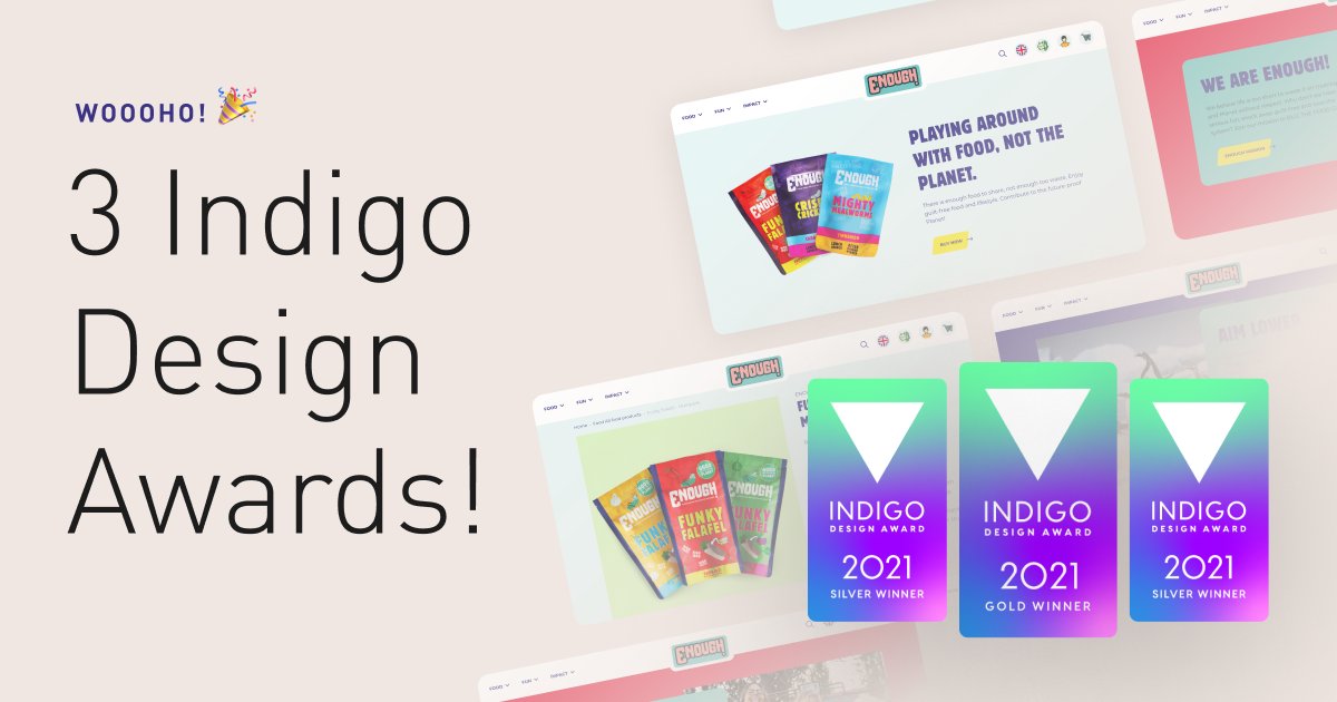 Friday celebrationssss 🎉🔥🎉🔥!

Samen met Enough! hebben we 3 <a href="/IndigoAward/">Indigo Award</a> gewonnen. 

Enough creëert toffe, lekkere en gezonde producten met een lage footprint, te kopen via het e-commerce platform enoughinsects.com. 

#awards #design #uxdesign #uidesign #uxui