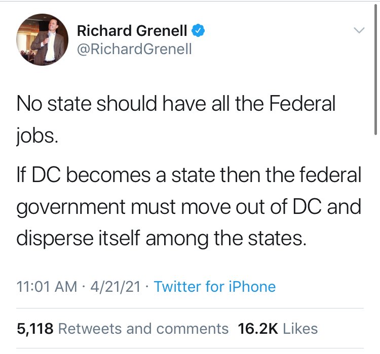 5/  @RichardGrenell has been drawing attention to this fact all dayIt’s not about the employeesIt’s where the HQS ARE LOCATED>> The seats of PowerSoon to be in 1 (likely sovereign) State& the SC will confirm/ignore constitutional violationsB/C they’re OCCUPIED