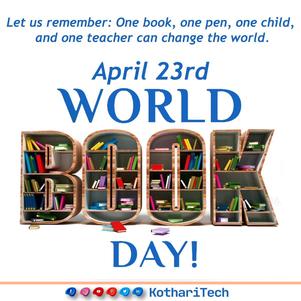 KothariTech's tweet photo. The habit of reading is the best habit to pick up in life. Happy World Book Day!
#worldbookday #bookstagram #books #book #reading #booklover #bookday #bookweekcostume #bookstagrammer  #socialmediamarketing #seo #websitedesign #kotharitech #Digitalmarketing #digitalmarketingagency https://t.co/TCM7X8wd0Z