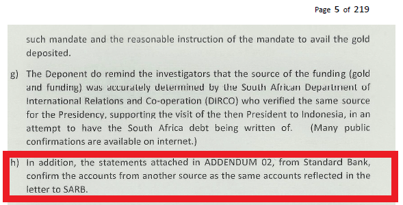 Here Fondse refers to a Standard Bank "satement" for the White Spiritual Boy Trust as proof of payment.(That is a weird spelling mistake on computer agenerated printout...)This same "satements" circulated on 4Chan in 2018 but with a "Five Star Trust" / Eliahi Priest watermark