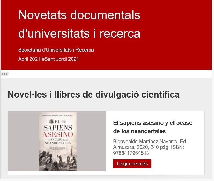 La Secretaria d'Universitats i Recerca de la Generalitat recomana El sapiens asesino.. per Sant Jordi
universitatsirecerca.gencat.cat/ca/detalls/not…