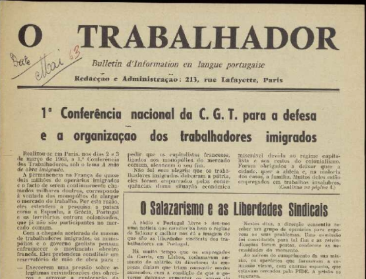 Un des enjeux pour les exilés est d’ailleurs de politiser leurs compatriotes qui, à l’époque, arrivent par dizaines de milliers en France.A partir de 1963, la CGT, avec l’aide de militants du PCP, publie O Trabalhador 36/