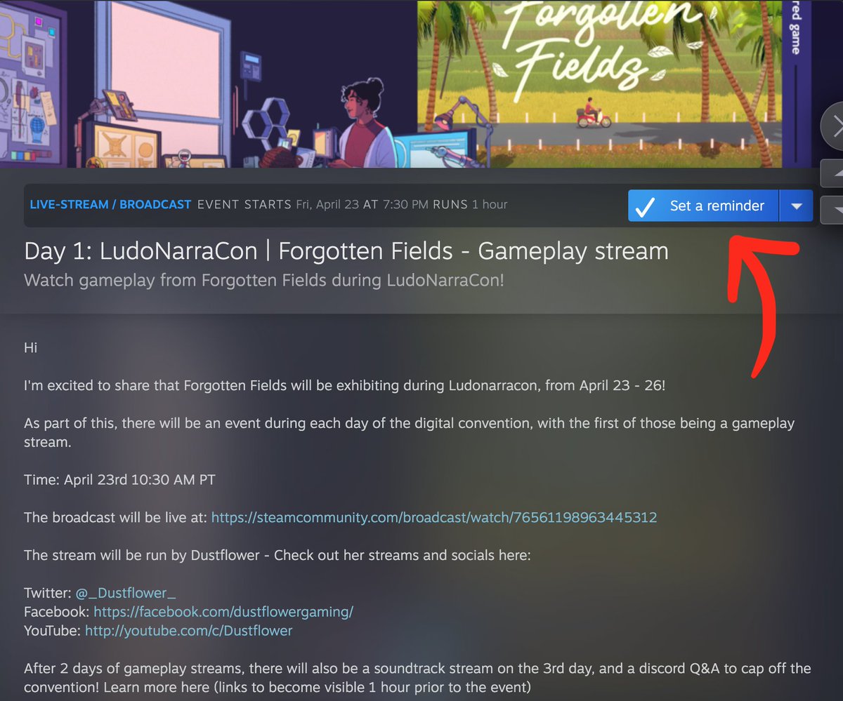 _Dustflower_'s tweet image. Exciting news: I’ve been selected to stream 'Forgotten Fields' by @frostwood_int at #LudoNarraCon! 🤩

⏰ The event starts in a couple of hours!
✅ Set a reminder to make sure you don’t miss it!
🔴 Let’s hang out in live chat!

store.steampowered.com/news/app/12969…
#indiegame #indiedev