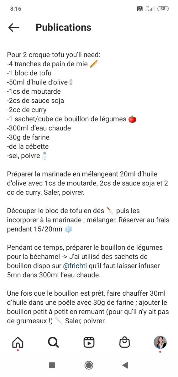 Et une autre recette que j'adore : un croque-monsieur au tofu (Photo : Instagram LuciePassionGlucides) :  https://www.instagram.com/p/CLZdUlgjAsZ/ 