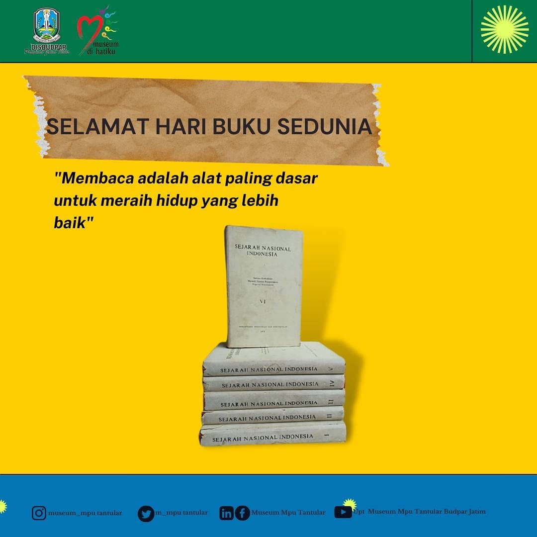 m__mputantular's tweet photo. SELAMAT HARI BUKU SEDUNIA

"Membaca ialah merengkuh makna, ikhtiar untuk memahami alam semesta. Itulah mengapa buku disebut jendela dunia, yang merangsang pikiran agar terus terbuka" –Najwa Shihab

Sahabat museum, buku apa yang kalian baca di Hari Buku Sedunia ini? https://t.co/vVgRAqscXE