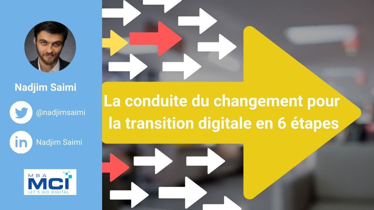 nadjimsaimi's tweet image. 📰 Je vous propose mon second article dans la lignée du premier. 
Nous avions vu la #TransitionDigitale, je propose ici 6 étapes clé de conduite du changement pour mettre en place cette transition. 👇
buff.ly/3v9UX2Y
#MBAMCI #management #conseil #marketingdigital