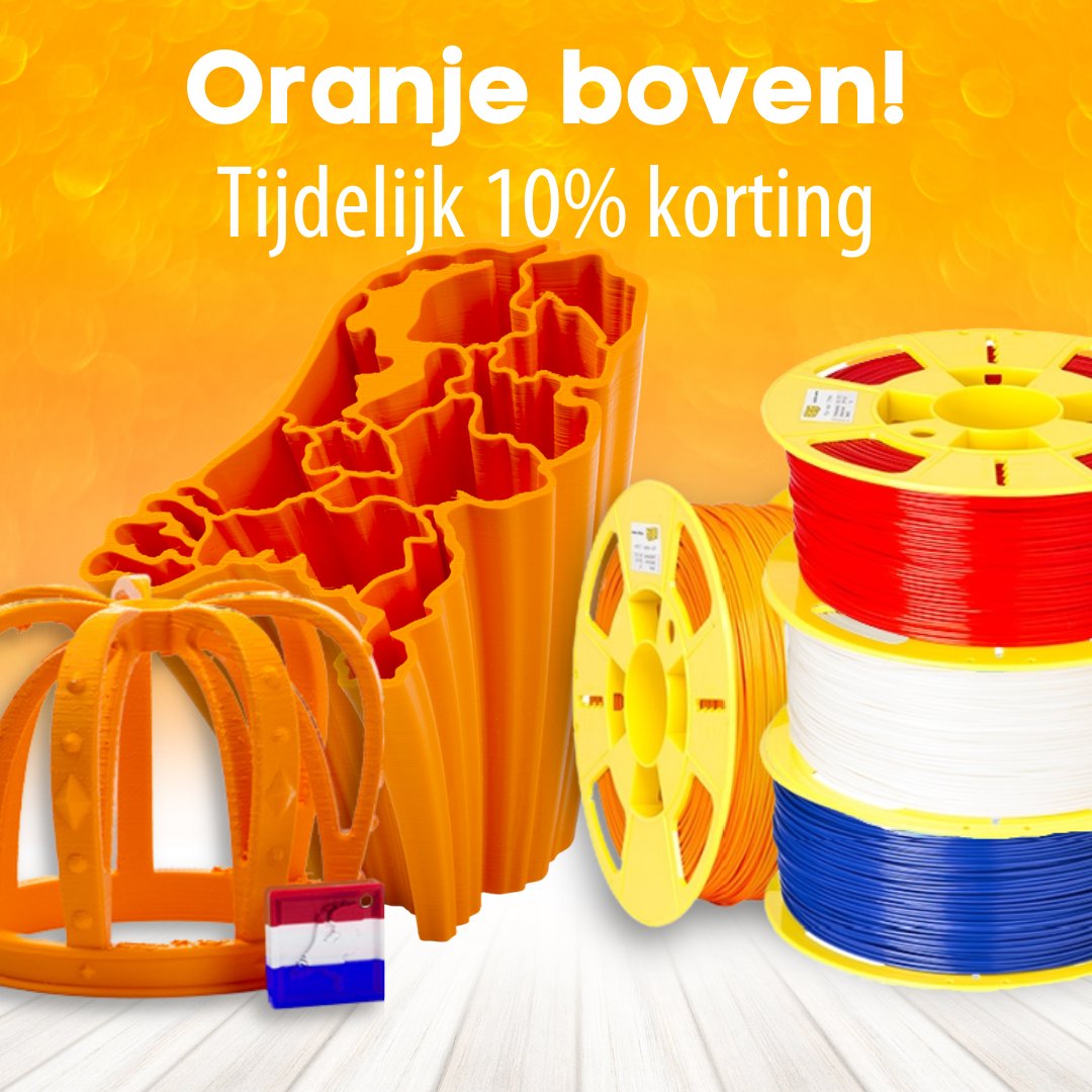 Het is bijna Koningsdag! 🧡 Geef jouw huis een koninklijke twist met 𝟭𝟬% 𝗸𝗼𝗿𝘁𝗶𝗻𝗴 op rode, witte, blauwe en oranje producten. Veel 3D-printplezier! ➡️ bit.ly/3ve53jc

Deze actie loopt van 23 april t/m 27 april, wees er snel bij!
