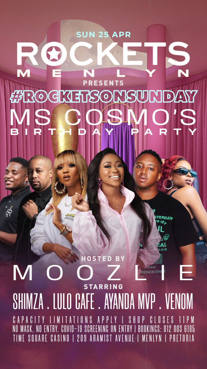 Unapologetically living the best lifestyle this weekend at Rockets Menlyn with the littlest lineup! 🚀

Limited Pax: All COVID regulations and parameters apply. 
Call to make your booking.