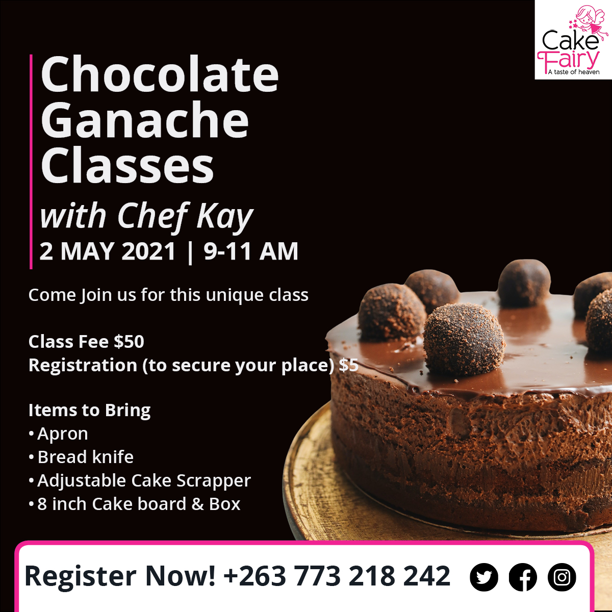 cakefairyzim's tweet image. Registration is open for all classes including the Chocolate Ganache class #bakingtutorials #cakefairyzim #bakingfundamentals #cakedecorating #weddingcakeskills #bulawayo #zimbabwe