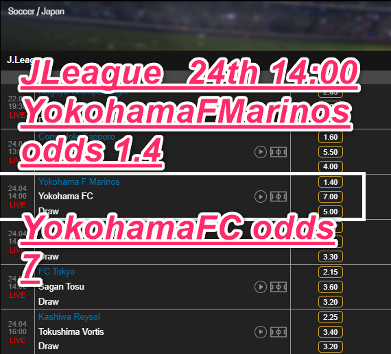 CASINOCASINO_CC's tweet photo. 【#Soccer サッカー #JLeague】
Next match on April 24th 14:00
#YokohamaFMarinos odds 1.4
#YokohamaFC odds 7

#casinocasino #カジノカジノ #オンラインカジノ #ブックメーカー #副収入 #フットサル https://t.co/LLeRuhrYrz
