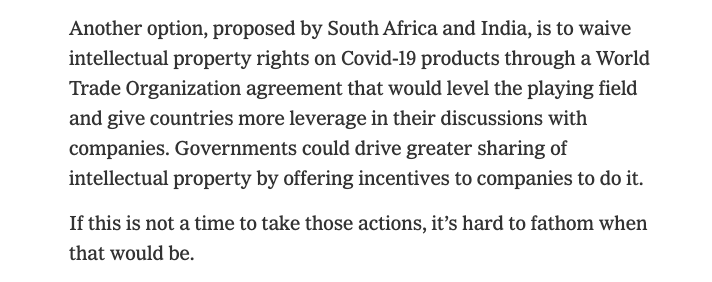 "...here’s the thing about an inferno: If you hose only one part of it, the rest will keep burning." - Head of the World Health Organization.  https://www.nytimes.com/2021/04/22/opinion/who-covid-vaccines.html = =  It's a global pandemic.  It needs a global solution.  #TRIPSwaiver  #PeoplesVaccine