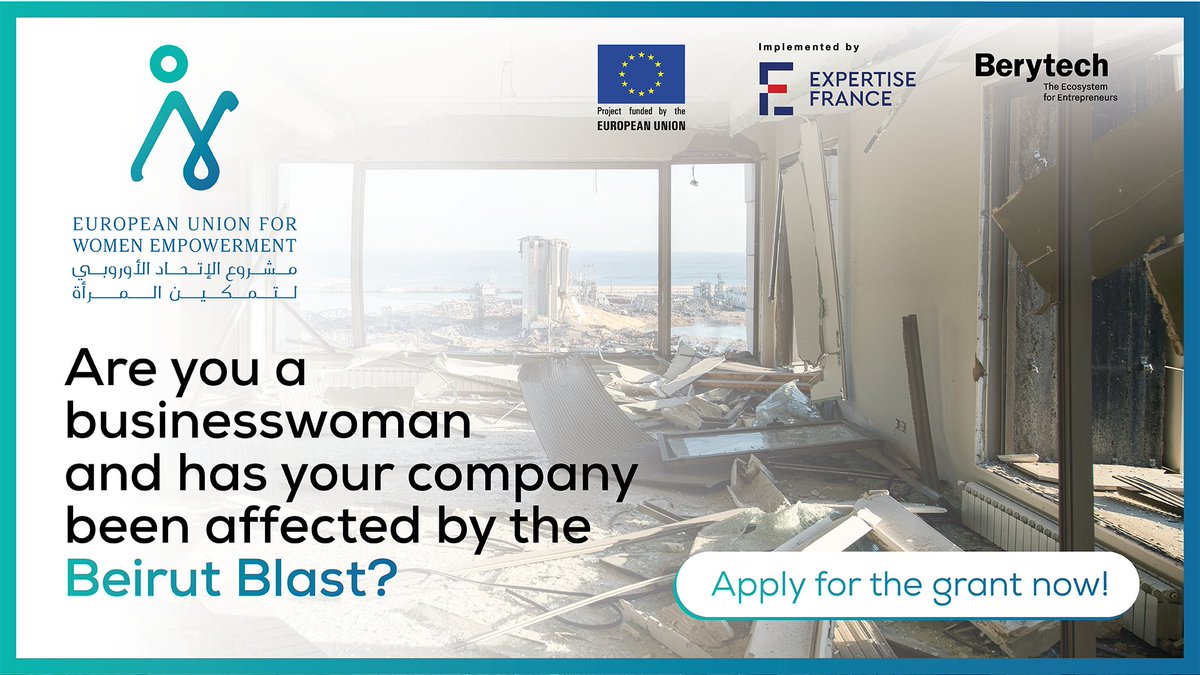 expertisefrance's tweet photo. #Lebanon 🇱🇧 : 30 women-led/owned businesses affected by the #BeirutBlast will benefit from grants &amp; crisis management training as part of the #EU4WE project!

🤝 With @EUinLebanon and @berytech

👉🏽 Apply now: https://t.co/K5nVCivnxc

#WomenEmpowerment 
#LebaneseWomenEntrepreneurs https://t.co/3gF8QTg854