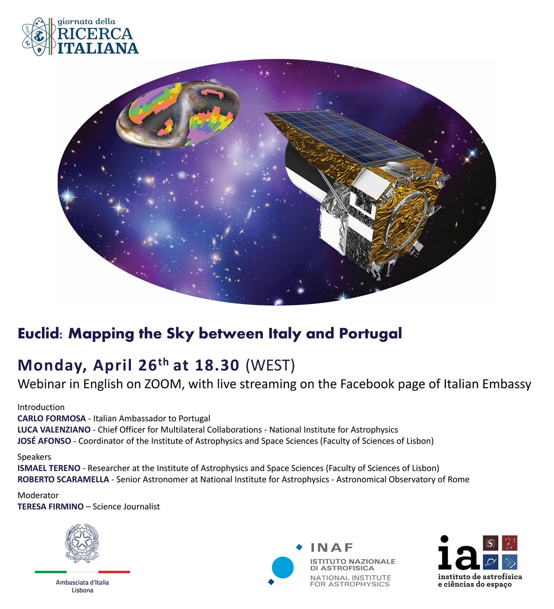 #ItalyinPortugal celebra la #giornatadellaricerca2021 il 26 aprile con INAF @mediainaf e @IAstroPT 
@ItalyMFA @Hipacia1 @CCIPortogallo