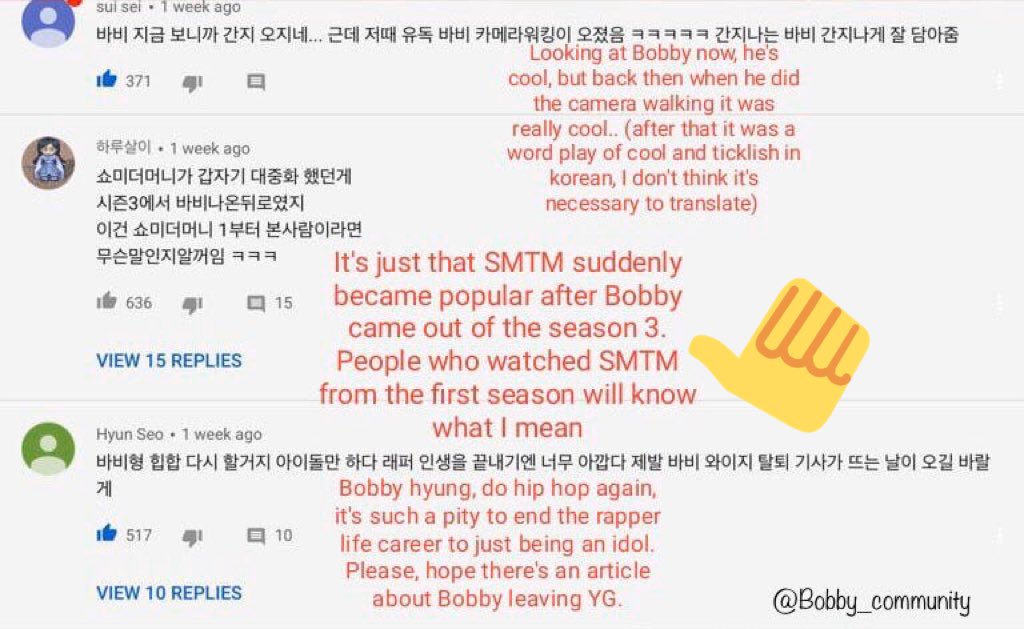 “when bobby comes out for a sec moment i thought i was watching smtm”“he is doing smtm by himself on music show”“its just smtm suddenly became popular after bobby”BOBBY really made an HUGE impact on SMTM. when knetz said MNET should bow down to him, they didn’t lie at all