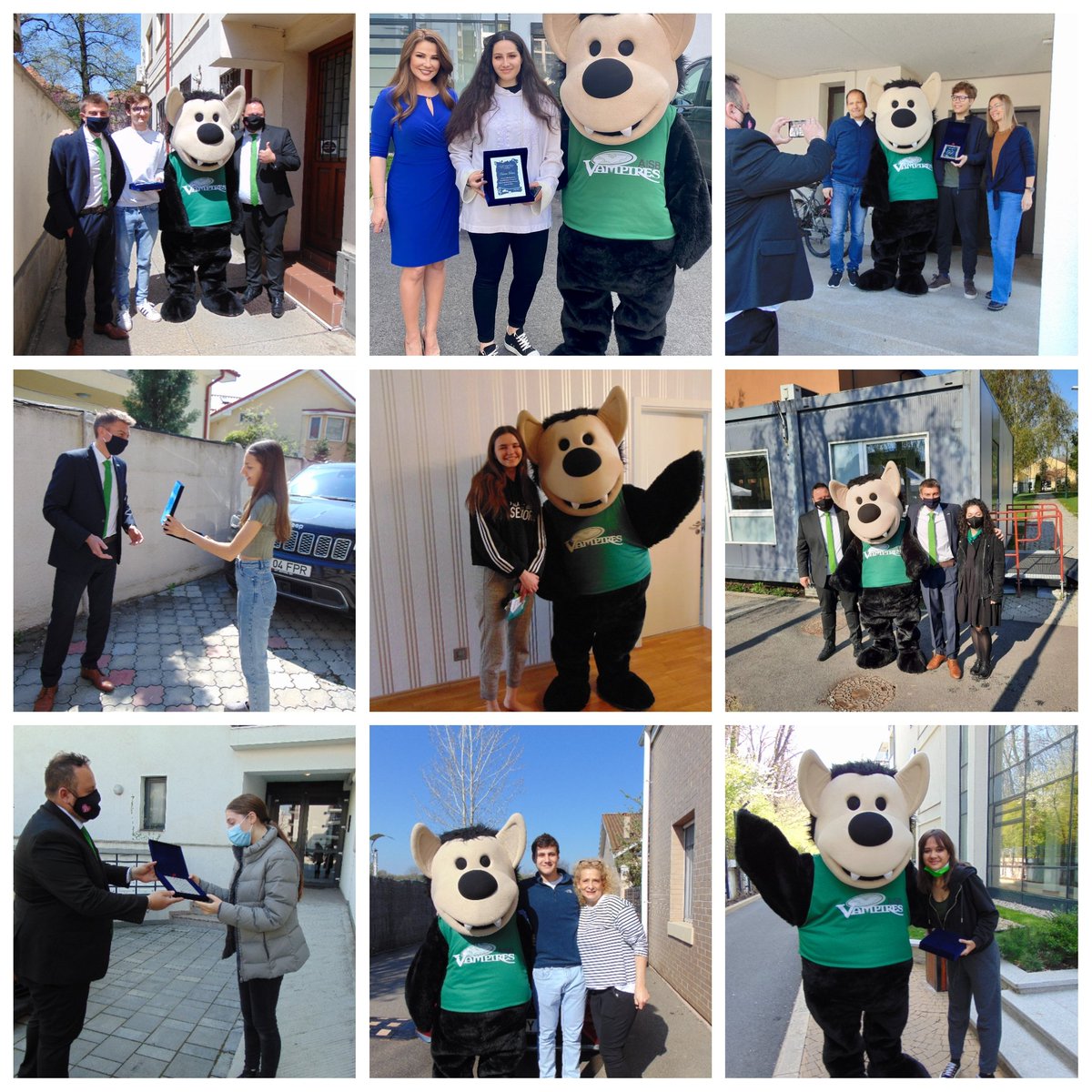 The <a href="/AISBucharest/">AISB Bucharest</a> CCA Dept has been on the road the last couple of days, surprising seniors at their homes to acknowledge students' contributions towards sports, activities and leading activities! It's been an awesome couple of days! #govampires
