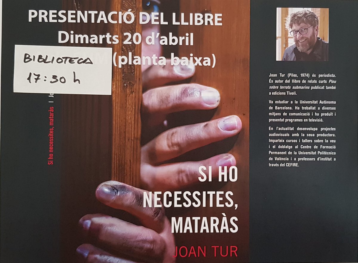 Joantur7's tweet photo. Este dimarts vaig gaudir d'una jornada de promoció de lectura gràcies a @FundacioFull i l'@EOIGandia. Gràcies a Lluís Escartí per convidar-me i als assistents. Vam parlar de literatura i de Si ho necessites, mataràs i Plou sobre terrats submarins.
Un plaer.
@dptval_saidia
@eoi https://t.co/FO1eA0mukE