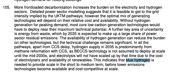 Also interesting to see UK govt modelling finding that blue hydrogen is needed, but only in the "short to medium term" before truly zero-carbon supplies become available at large scale and lower cost https://www.legislation.gov.uk/ukia/2021/18/pdfs/ukia_20210018_en.pdf