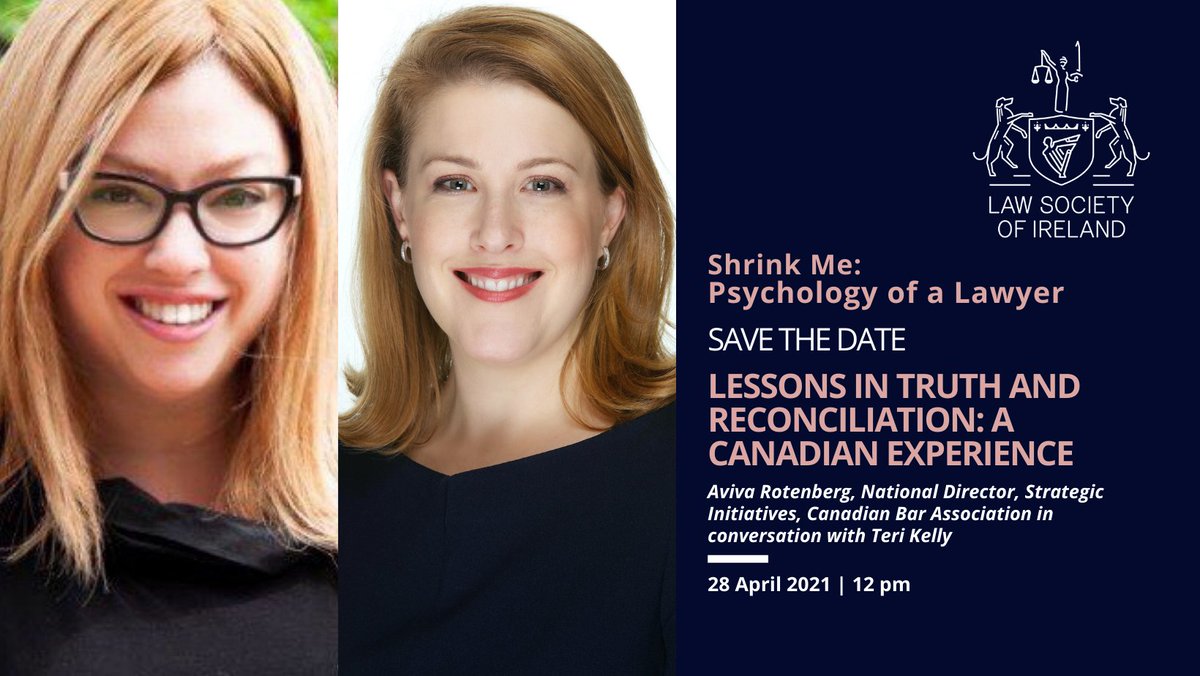 RebeccaRaftery2's tweet photo. 📢 Trainee solicitors! Save the date: Wed, 28 April at 12 pm. Teri Kelly (Law Society's Director Representation &amp; Member Services) is hosting our next Shrink Me talk with Canadian Lawyer, Aviva Rotenberg. Link will be available on your PPC II Moodle. Join us. https://t.co/njtsCSANVL