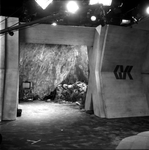 2/ Sharp's first production was The Macra Terror in 1967 for director John Davies. This is the set for the quarry outside the Colony (the TARDIS was situated up on a rostrum) plus the exteriors of the Colony itself with its angled walls.