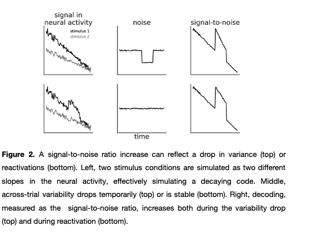 Increased decoding accuracy can occur because of a signal increase (as expected by “true” reactivations) or by reduction in across-trial noise (which we know happens after a visual stimulus  @MarkChurchland et al). (18/20)