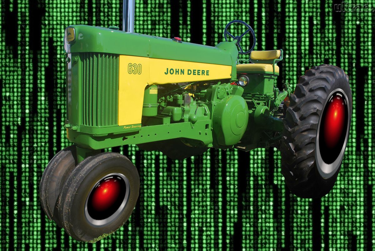 As far back as 2015, the agribusiness monopolist  @JohnDeere was taking steps to ban farmers from fixing their own tractors, arguing that copyright law made trafficking in tools to effect these repairs a felony. https://web.archive.org/web/20150428173001/https://www.theglobeandmail.com/technology/how-digital-rights-management-keeps-value-in-hands-of-the-manufacturer/article24130876/1/