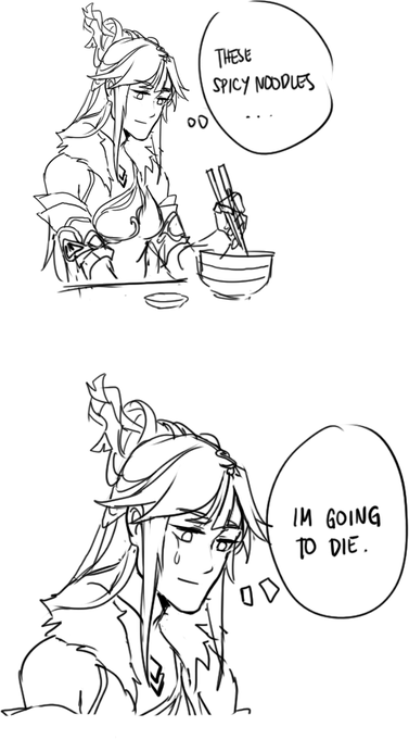 more on that beiguang hc with ningguang not able to take spice but eats it anyway bc she loves beidou 