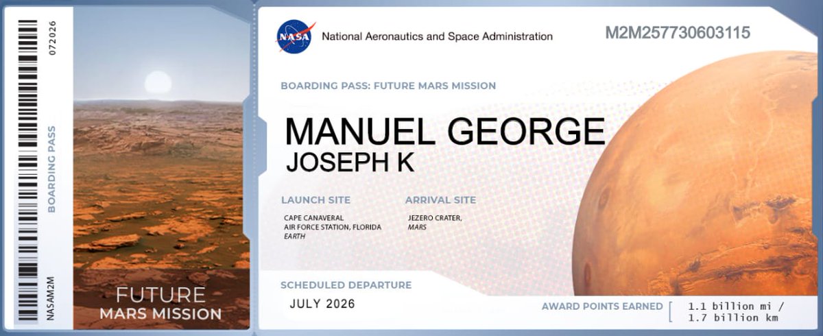 manuelgeorge's tweet image. #goingtoMars
#2026marsmission 
Thank you @NASA @NASAPersevere for adding my name in the list