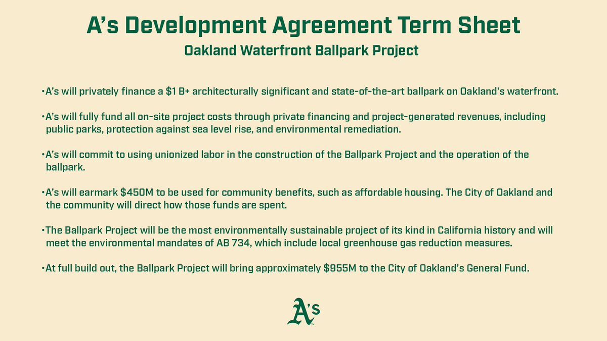 We are prepared to make even more significant investments in Oakland, for the residents & community. Today, we publicly release our financial offer to the City and Community. (7/10)  https://www.mlb.com/athletics/oakland-ballpark/community-report