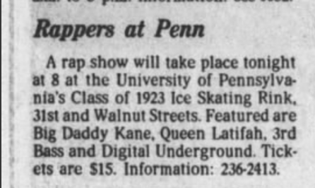 It was April of 1990 and me and my best friend Julio shored tickets to the Big Daddy Kane concert in West Philly at the Class of 23 ice skating rink and we were more than excited, both of us being huge fans of Kane of course.