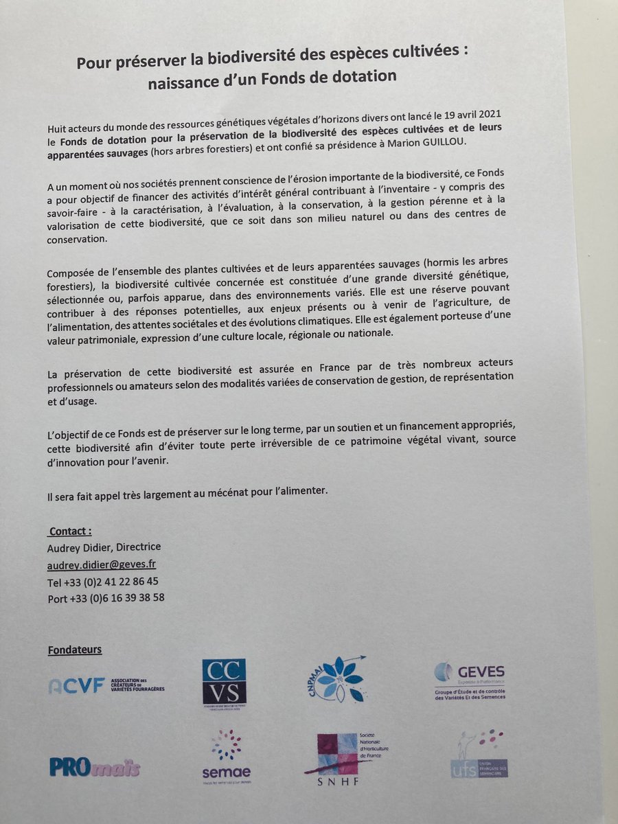 Naissance d’un Fonds pour préserver la #biodiversité des espèces cultivées et de leurs apparentées sauvages ⁦<a href="/AssCCVS/">Conservatoire - Collections Végétales Spécialisées</a>⁩ ⁦<a href="/CNPMAI_91/">Le Conservatoire</a>⁩ ⁦<a href="/GEVESGip/">GEVES</a>⁩ ⁦<a href="/semaeSudEst/">semae Sud-Est</a>⁩ ⁦<a href="/semaeOuest/">semae Ouest</a>⁩ ⁦<a href="/semaeCentre/">semae Centre</a>⁩ ⁦<a href="/semaeEst/">Semae Est</a>⁩ ⁦<a href="/laSNHF/">Société Nationale d'Horticulture de France</a>⁩ ⁦<a href="/UFSemenciers/">UFS</a>⁩