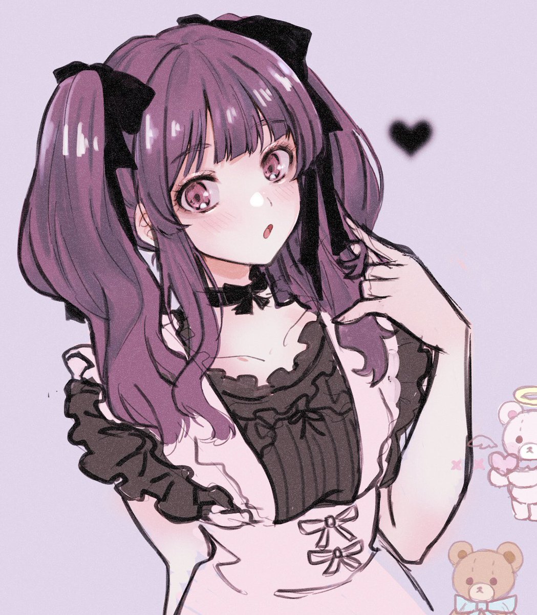 1girl twintails purple hair jirai kei bow choker heart  illustration images