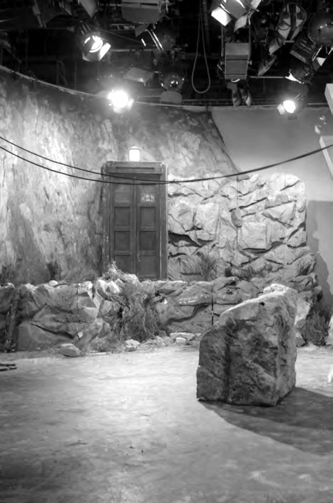 2/ Sharp's first production was The Macra Terror in 1967 for director John Davies. This is the set for the quarry outside the Colony (the TARDIS was situated up on a rostrum) plus the exteriors of the Colony itself with its angled walls.