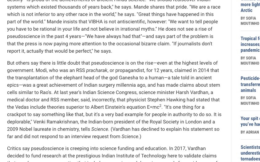 6./ When politicians claim ancient Indian texts are the last word in scientific genius it undermines the critical approach of modern science. Modi's science minister Harsh Vardhan even argues there are equations in the ancient Vedas that surpass those of Einstein. There aren't.