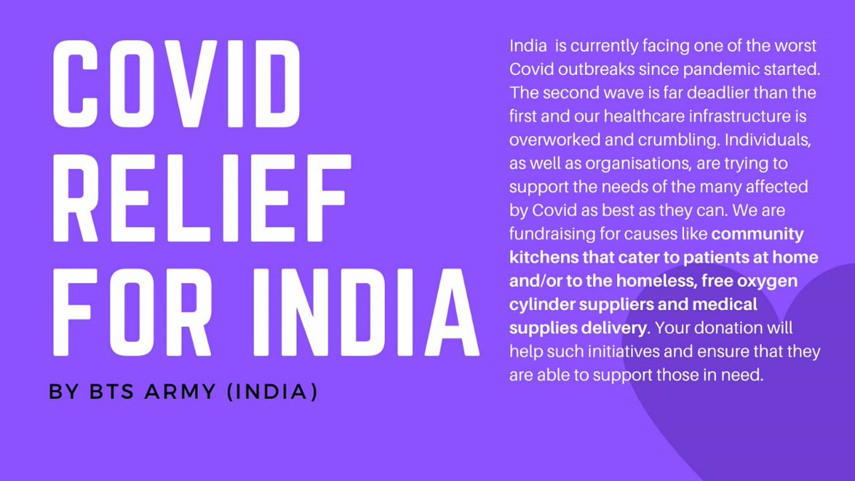 As we know India is facing one of the worst 2nd waves of Covid 19, each passing day it's getting tougher on the health workers and front line workers. We ask ARMYs around the world to help us as its a helpless situation. Donation Link : https://milaap.org/fundraisers/support-covid-19-initiatives