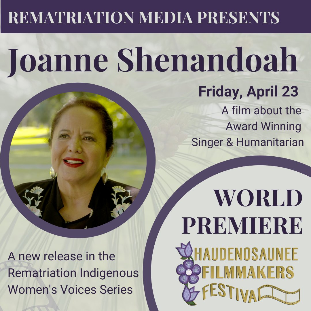 T O D A Y ! ! - A film about award-winning #singer &amp; #humanitarian <a href="/JoShenandoah/">Joanne Shenandoah</a> (Oneida/Wolf Clan)
Haudenosaunee FIlmmakers Festival -  🌎  🎬
<a href="/rematriation/">Rematriation</a>  <a href="/humanitiesny/">Humanities New York</a>  #HFF2021
Free Passes here: filmfestivalplus.com/films/?festiva…