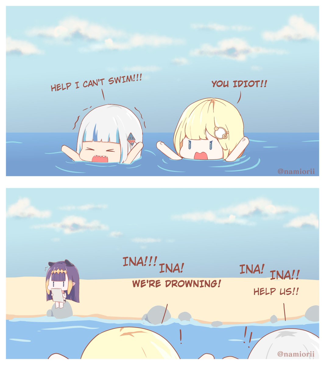 [short comic] HoloEN at the beach🏖️👀
#AmeliaRT #gawrt #inART #ArtsOfAshes #callillust #ameme #kfpmemes 