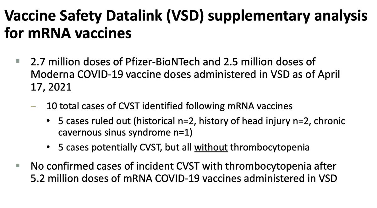 Data on the  $PFE  $MRNA vaccines (cases of CVST not linked to low thrombosis.)
